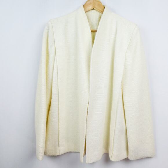 Vintage Square Shoulder Textured Blazer Sz M Ivory Cream Bouclé‎ - Picture 1 of 16